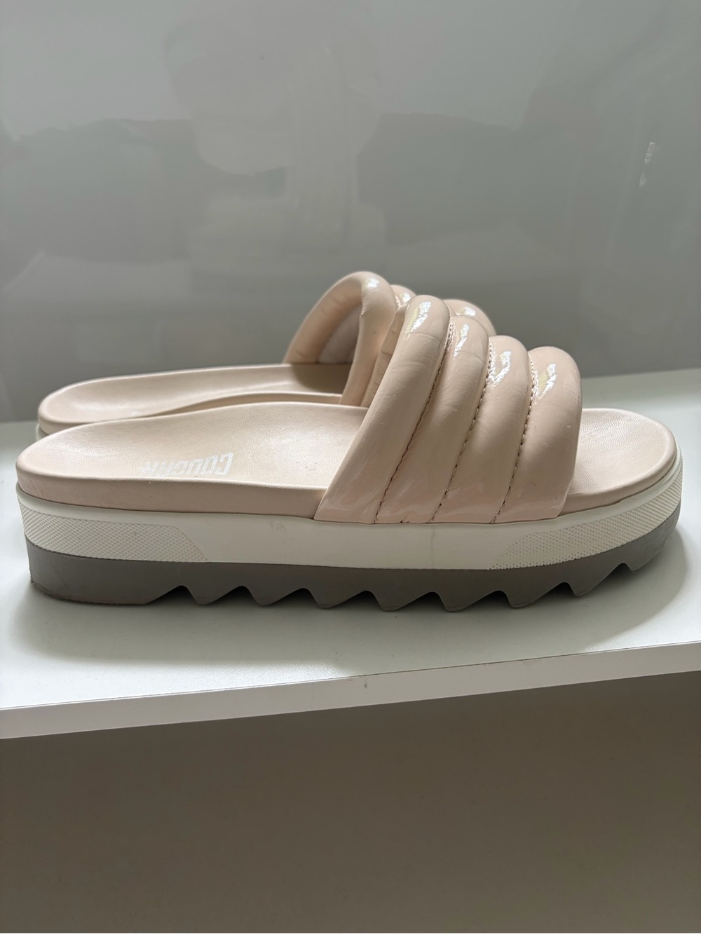 Cougar Prato-Pl Quilted Patent Platform Slide Sandals. View 6